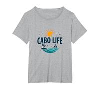 Logotipo de Cabo Life: Tropical Beach Vacation Sunset Camiseta, Mujer Tallas Grandes, Gris Jaspeado, 4XL Grande
