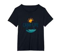 Logotipo de Cabo Life: Tropical Beach Vacation Sunset Camiseta, Mujer Tallas Grandes, Negro, 1XL Grande