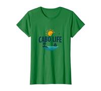Logotipo de Cabo Life: Tropical Beach Vacation Sunset Camiseta, Mujer, Verde Kelly, XS
