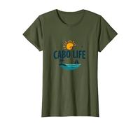 Logotipo de Cabo Life: Tropical Beach Vacation Sunset Camiseta, Mujer, Verde Oliva, L