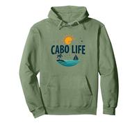 Logotipo de Cabo Life: Tropical Beach Vacation Sunset Sudadera con Capucha, Unisex para Adultos, Verde Salvia, S