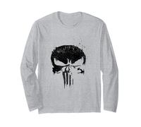 Logotipo de calavera con salpicaduras de tinta negra de Marvel The Punisher Manga Larga