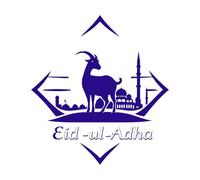 Logotipo de Eid-ul-Adha con cabra y mezquita Calcomanías de pared 54.6x59.5cm Varios tamaños Azul oscuro