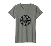 Logotipo de Film Buff Cinephile Movie Reel Camiseta, Mujer, Verde Militar Jaspeado, XS