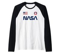 Logotipo de Gusano de la NASA + Bandera de Estados Unidos + Parche de misión Enterprise 1977 Camiseta Manga Raglan
