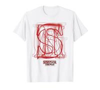 Logotipo de Letras Rojas superpuestas de Stranger Things Camiseta, Hombre, Blanco, M