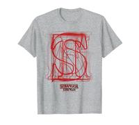 Logotipo de Letras Rojas superpuestas de Stranger Things Camiseta, Hombre, Gris Jaspeado, 6XL