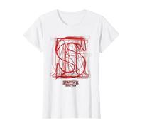 Logotipo de Letras Rojas superpuestas de Stranger Things Camiseta, Mujer, Blanco, M