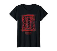 Logotipo de Letras Rojas superpuestas de Stranger Things Camiseta, Mujer, Negro, M