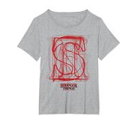 Logotipo de Letras Rojas superpuestas de Stranger Things Camiseta, Mujer Tallas Grandes, Gris Jaspeado, 3XL Grande