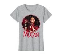 Logotipo de Mulan Live Action de Mulan Circle de Disney Camiseta, Mujer, Gris Jaspeado, XS
