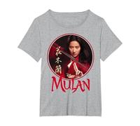 Logotipo de Mulan Live Action de Mulan Circle de Disney Camiseta, Mujer tallas grandes, Gris Jaspeado, 2XL Grande