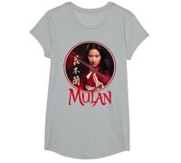 Logotipo de Mulan Live Action de Mulan Circle de Disney Camiseta, Niñas, Gris Jaspeado, S