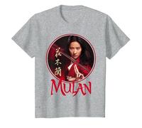 Logotipo de Mulan Live Action de Mulan Circle de Disney Camiseta, Niños, Gris Jaspeado, 12 años