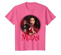 Logotipo de Mulan Live Action de Mulan Circle de Disney Camiseta, Niños, Rosa jaspeado, 10 años