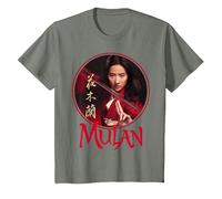 Logotipo de Mulan Live Action de Mulan Circle de Disney Camiseta, Niños, Verde militar jaspeado, 8 años