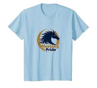 Logotipo de Mustang Pride School Spirit Bold Stallion Camiseta, Niños, Azul Bebé, 12 años