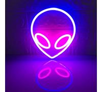 Logotipo de neón alienígena, neón rosa y azul con operación USB/batería, decoración de paredes de dormitorios, salas de juegos, neón alienígena genial, colgando logotipo LED