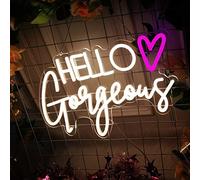 Logotipo de neón LED Hello gorgeous, blanco cálido, para decoración de fiestas de cumpleaños de bodas familiares, interruptor ajustable, reutilizable, USB (5v, 16.5x10.6 pulgadas)