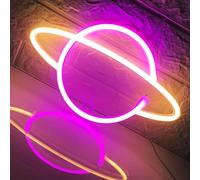 Logotipo de neón Planet - USB/batería LED logotipo neón, fiesta de cumpleaños y boda decoración de la pared de la habitación de navidad, Rosa + amarillo