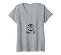 Logotipo ecológico de Nature Knows Best Tree of Life Camiseta Cuello V, Mujer, Gris Jaspeado, L