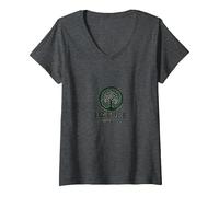 Logotipo ecológico de Nature Knows Best Tree of Life Camiseta Cuello V, Mujer, Jaspeado Oscuro, S