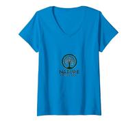 Logotipo ecológico de Nature Knows Best Tree of Life Camiseta Cuello V, Mujer, Zafiro, XXL