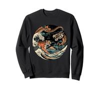 Logotipo japonés Yin Yang Tigre Dragón Ocean Wave Mount Fuji Sudadera