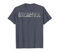 Logotipo metálico del título de Battlestar Galactica Camiseta, Hombre, Azul Jaspeado, L