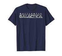 Logotipo metálico del título de Battlestar Galactica Camiseta, Hombre, Azul Marino, L
