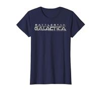 Logotipo metálico del título de Battlestar Galactica Camiseta, Mujer, Azul Marino, 3XL