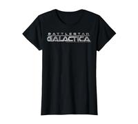 Logotipo metálico del título de Battlestar Galactica Camiseta, Mujer, Negro, M