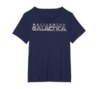 Logotipo metálico del título de Battlestar Galactica Camiseta, Mujer Tallas Grandes, Azul Marino, 4XL Grande