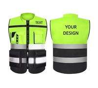 Logotipo Personalizado Chaleco De Seguridad De Alta Visibilidad Bolsillos Cremallera Ropa De Trabajo De Construcción Texto Impreso Imágenes Regalo Color1,L