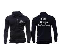 Logotipo Personalizado Sudaderas con Capucha para Hombre Cárdigan Personaliza Tu Propio Diseño Texto/Imagen Sudaderas Chaquetas Cremallera Manga Larga Abrigo De Calle Black,XL