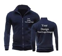Logotipo Personalizado Sudaderas con Capucha para Hombre Cárdigan Personaliza Tu Propio Diseño Texto/Imagen Sudaderas Chaquetas Cremallera Manga Larga Abrigo De Calle Navy Blue,XL