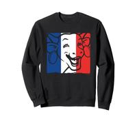 Logotipo Retro de la Bandera de Francia con Queso de Vaca Que ríe Sudadera