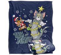 LOGOVISION Tom and Jerry Merry Christmas Tinsel Tangle Manta súper Suave con Tacto Sedoso - 152 x 127 cm
