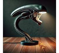 LOGT 2026 Nueva Lámpara de Mesa LED de Ciencia Ficción Alien 3D Resina Luz Nocturna, Escultura Negra en el Espacio Lámpara Decorativa Elemento Iluminación de Lámparas de Mesa 3D Monstruos Espaciales,A