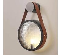 LOGT Aplique de cristal Redondo Estilo Mid Century Modern Lámpara de pared con correa de cuero Retro Industrial Redondo, Vidrio Texturizado Iluminación Decorativa de Pared para Dormitorio