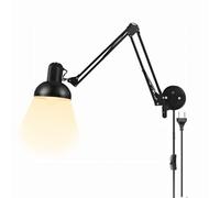 LOGT Aplique Negro Ajustable Lámpara de Lectura de Brazo Largo con Cable, Enchufe e Interruptor Lámpara de Pared Orientable E27 Estilo Retro Industrial de Metal para Salón Luz de Mesa de Noche