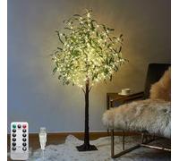 LOGT Iluminación LED de árbol de olivo artificial 180 cm 300 LED blanco cálido, iluminación de árbol LED USB con mando a distancia, 8 modos de iluminación, iluminación de árbol decorativo, plantas