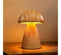LOGT Lámpara de Mesa LED con Forma de Seta, de Madera, Recargable, Lámpara de Mesita de Noche, Funciona con Baterías, Recarga USB, Luz Regulable, Interruptor Táctil, Luz de Mesa Moderna,A