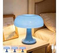 LOGT Lámpara de Mesa LED con Forma de Seta, sin Cables, Alimentada por Batería, Recargable por USB, Azul, Regulable, Interruptor Táctil, Portátil, Lámpara de Mesita de Noche, Luz de Seta