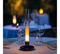 LOGT Lámpara de Mesa LED Recargable con Batería USB Carga Vela Lámpara de Mesa Negra 3000K Regulable Luz de Noche Iluminación Interior Pantalla Acrílica Luz Nocturna para Dormitorio