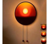 LOGT Lámpara de Pared LED con Batería Motivo de Puesta de Sol Luminaria de Pared Inalámbrica sin Conexión Eléctrica Iluminación de Pared Que Funciona con Pilas Luz Decorativa Redonda, Recargable