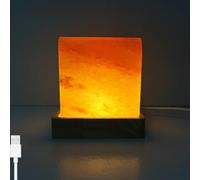 LOGT Lámpara de Sal de Interfaz USB LED (Conocida Como Lámpara de Cristal de Sal Del Himalaya) con Base de Madera de Diseño Cuadrado Piedra de Sal Hecha a Mano en la Granja de Sal de Pakistán