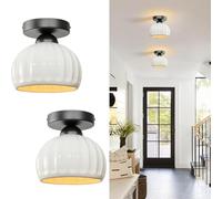 LOGT Lámpara de Techo Vintage con Pantalla Redonda de Cerámica, Luminaria Empotrada, 2 Unidades, Base Metálica, Estilo de Mediados de Siglo, Luminaria de Techo Moderna, Lámparas Esféricas,Negro