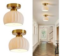 LOGT Lámpara de Techo Vintage con Pantalla Redonda de Cerámica, Luminaria Empotrada, 2 Unidades, Base Metálica, Estilo de Mediados de Siglo, Luminaria de Techo Moderna, Lámparas Esféricas,Oro