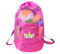 LOHAME Bolsa de Juguete de Playa Rosa para Juguetes de Playa, Juguetes acuáticos, Mochila, Bolsa de Playa, Bolsa de Malla con patrón de Unicornio, Saco de Limpieza para niños, niñas, Familia